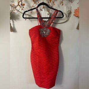 Daisy Scarlet Mini Dress with Metallic Accents